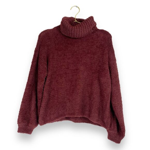 SO Brand Cropped‎ Sweater Womens S Maroon Fuzzy Turtle Neck 492 - Picture 1 of 7